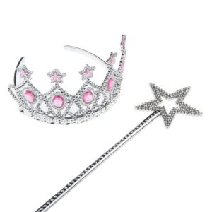 Set Bagheta & Tiara Argintie cu Pietre Roz