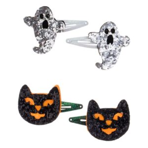 Set Clame Metalice Par Fantoma Alba Verde cu Glitter Argintiu & Pisica Neagra de Halloween 5.5x4cm - 4buc