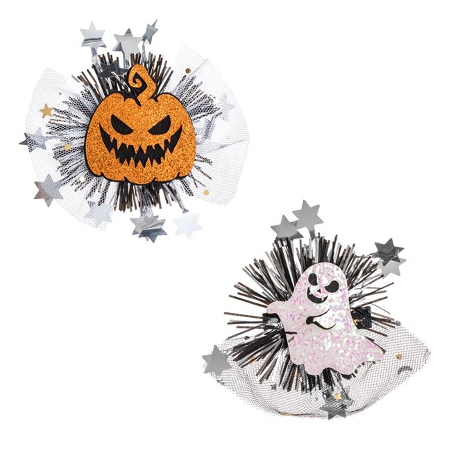 Set Clame Par Negre cu Dovleac Fantoma Tul Glitter Tinsel Stele 10cm - 2buc