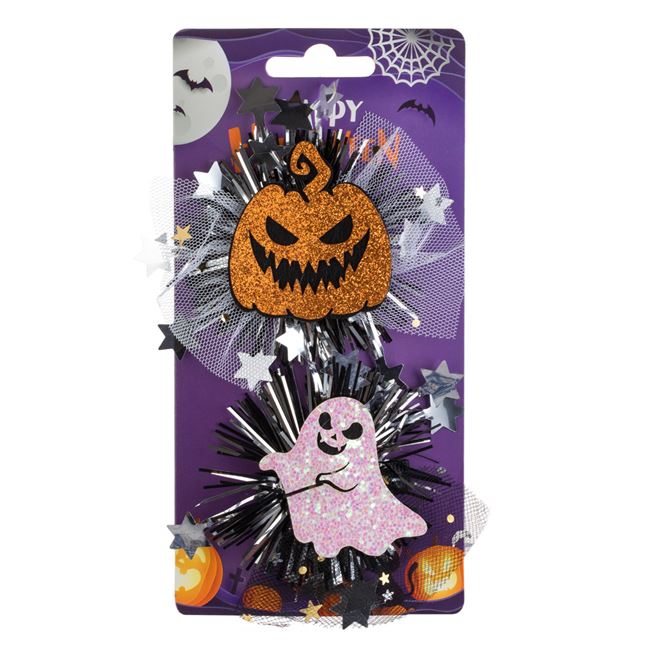 Set Clame Par Negre cu Dovleac Fantoma Tul Glitter Tinsel Stele 10cm - 2buc