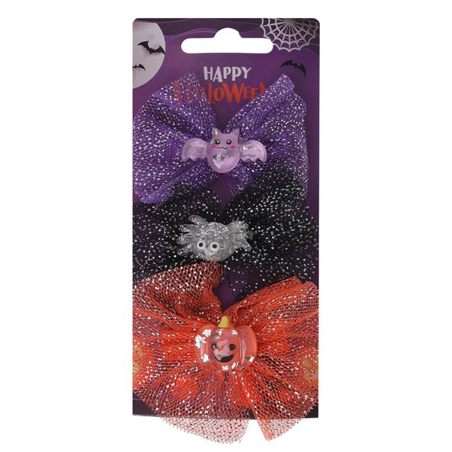 Set Clamite Par Fundite cu Tul Paianjen Dovleac Liliac & Glitter de Halloween 7cm