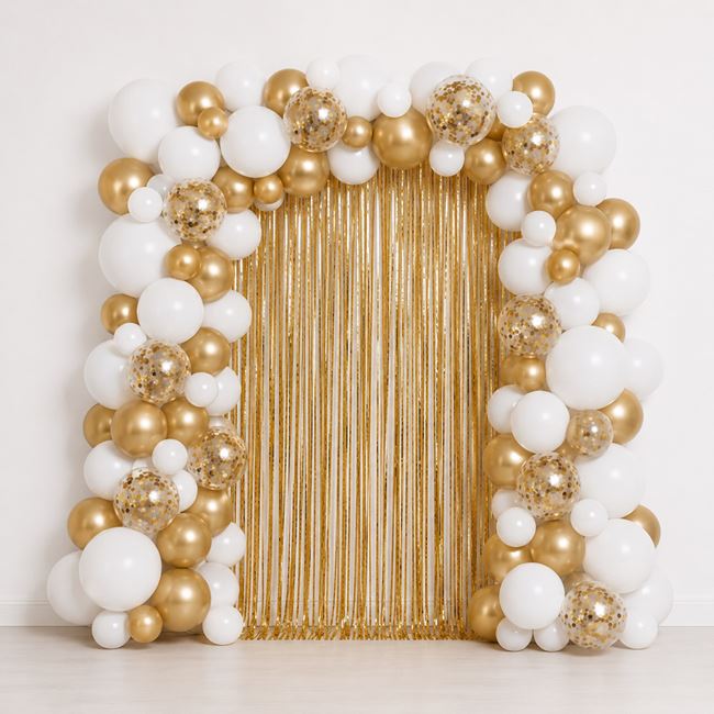 Set Decoratiuni pentru Petrecere cu Baloane Alb & Auriu 96buc