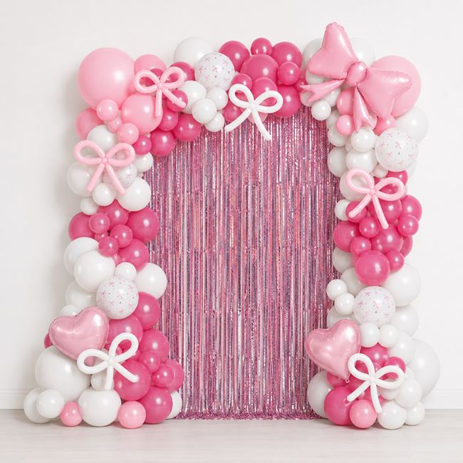 Set Decoratiuni pentru Petrecere Roz cu Fundite 150buc