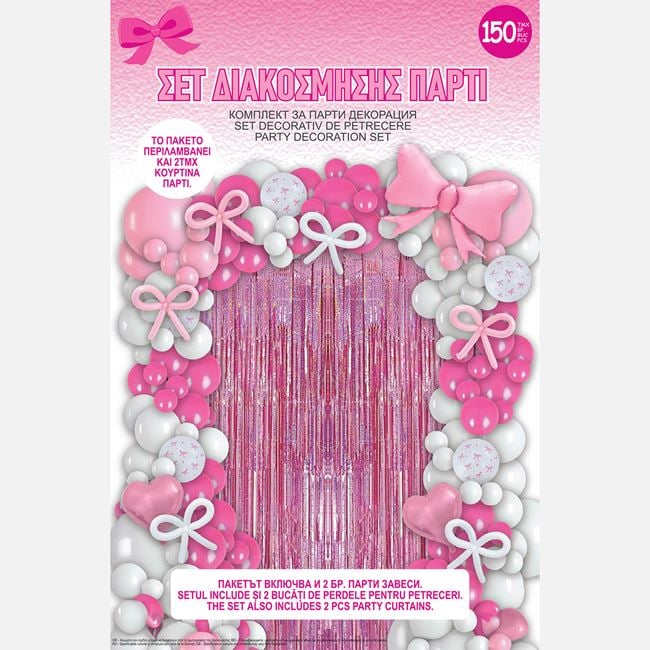 Set Decoratiuni pentru Petrecere Roz cu Fundite 150buc