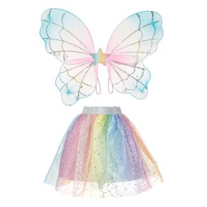 Set Deghizare cu Fusta Tutu Rainbow Stele Argintii & Aripi Rainbow cu Stea Argintie Glitter - 2buc