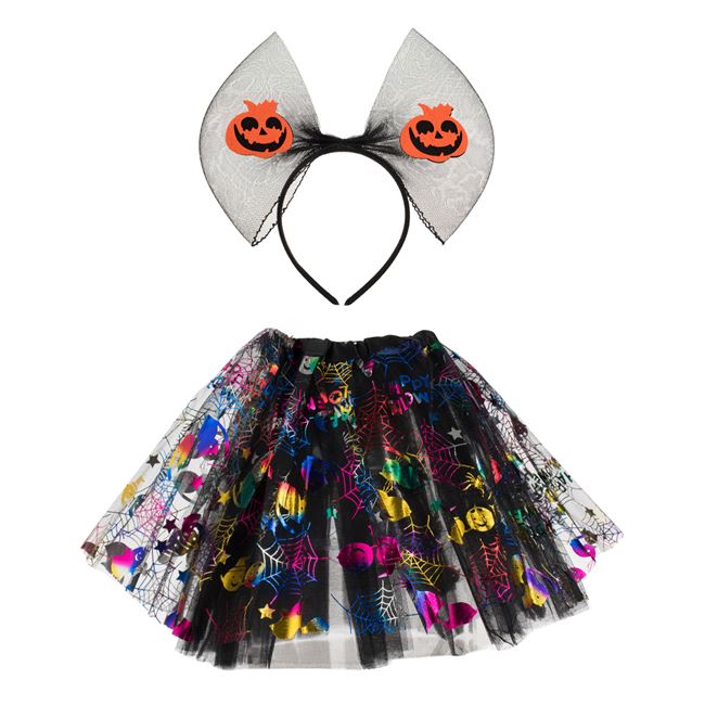Set Deghizare de Halloween cu Fusta Tutu Tesatura Panza Holografica & Coronita Neagra - 2buc
