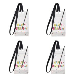 Set Drinking Pouch Pungi Transparente cu Siret Negru & Pai Happy Birthday 13x23cm - 4buc