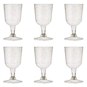 Set Pahare Reutilizabile cu Picior din Plastic & Glitter Auriu pentru Vin 180ml - 6buc