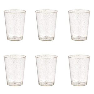 Set Pahare Reutilizabile din Plastic Transparent cu Glitter Auriu pentru Apa 300ml - 6buc