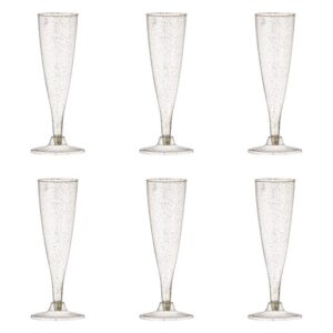 Set Pahare Reutilizabile din Plastic Transparent cu Glitter Auriu pentru Sampanie 130ml - 6buc
