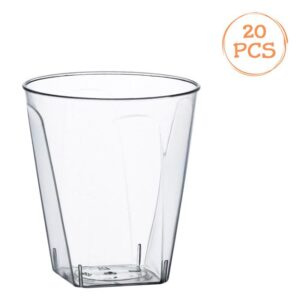 Set Pahare Shot Reutilizabile din Plastic Transparent cu Baza Patrata 60ml - 20buc