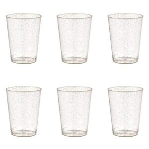 Set Pahare Shot Reutilizabile din Plastic Transparent cu Glitter Auriu 60ml - 30buc