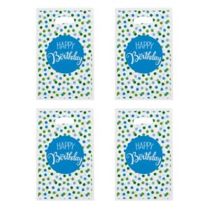 Set Pungi Cadou din Plastic Alb Bleu cu Buline Verzi "Happy Birthday" 16x25cm - 4buc