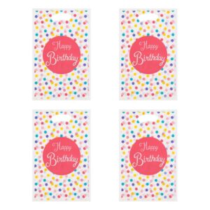 Set Pungi Cadou din Plastic Alb Roz cu Buline "Happy Birthday" 16x25cm - 4buc