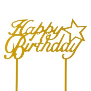 Topper Tort Mesaj "Happy Birthday" Stea Aurie 15x12.5cm