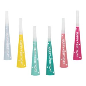 Trompete Multicolore din Hartie "Happy Birthday" 20cm - 6buc